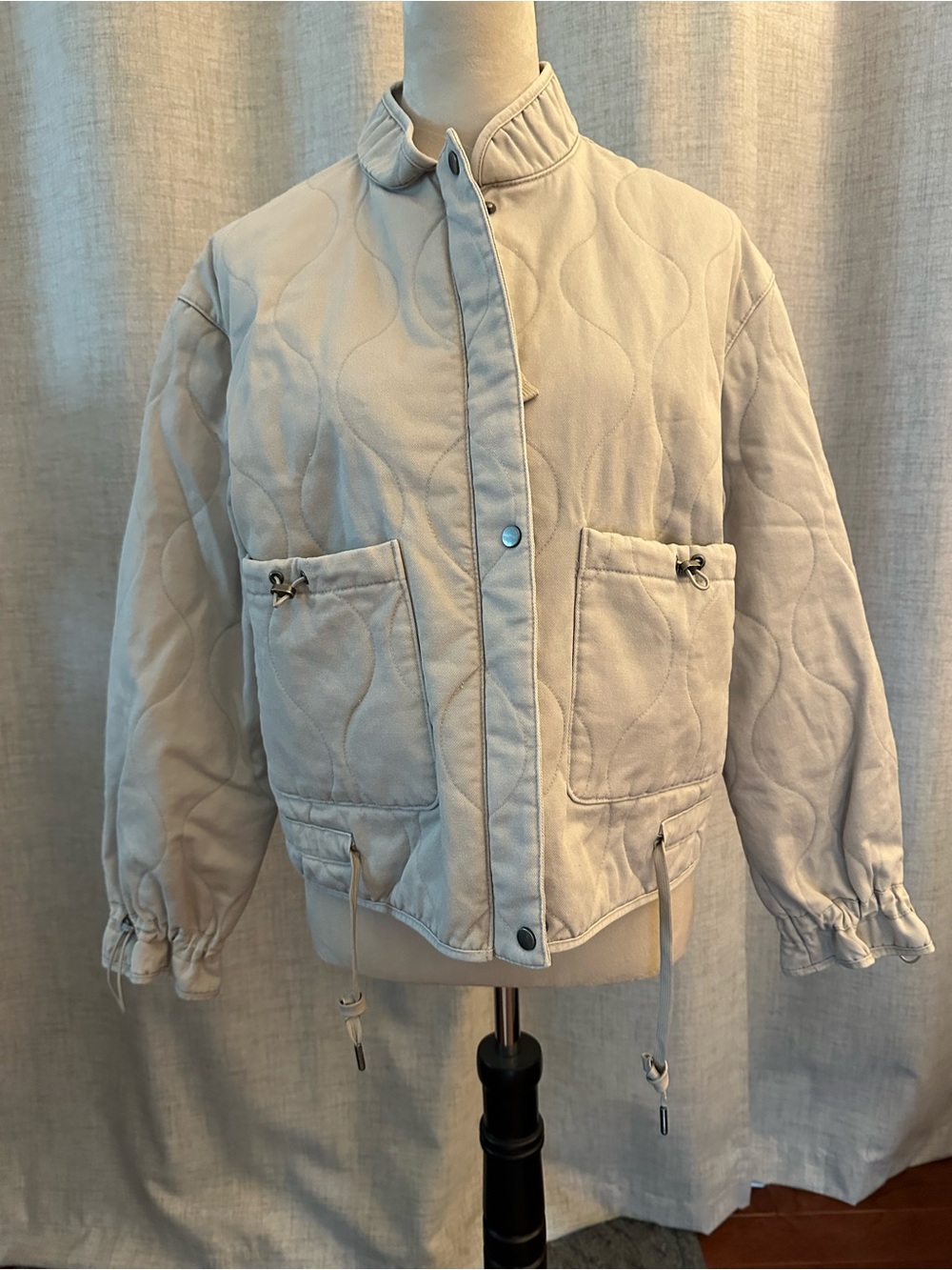 Joie Cream Quilted Drawstring Puffer Jacket